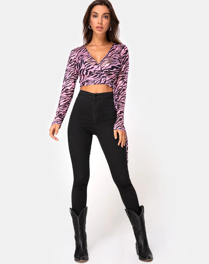 Kayak Wrap Top in Blush Zebra Mesh - Image 3