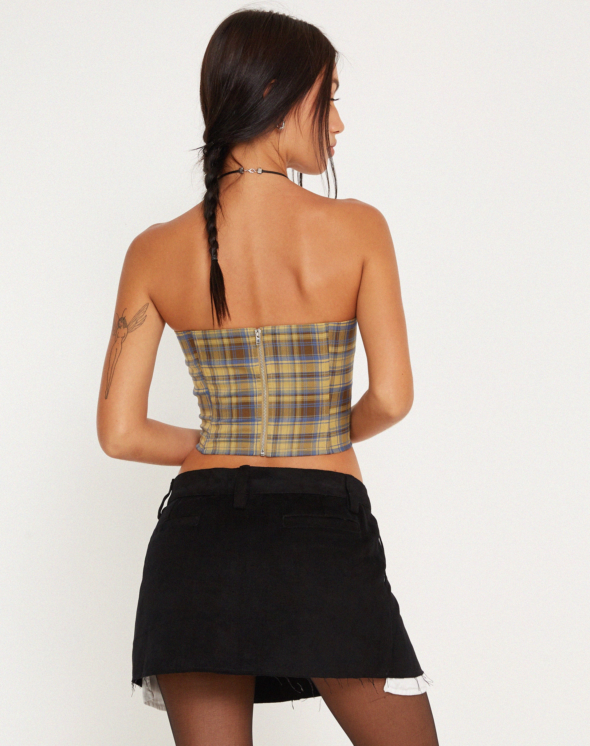 Kayashi Corset Top in Blue Yellow Check - Image 4