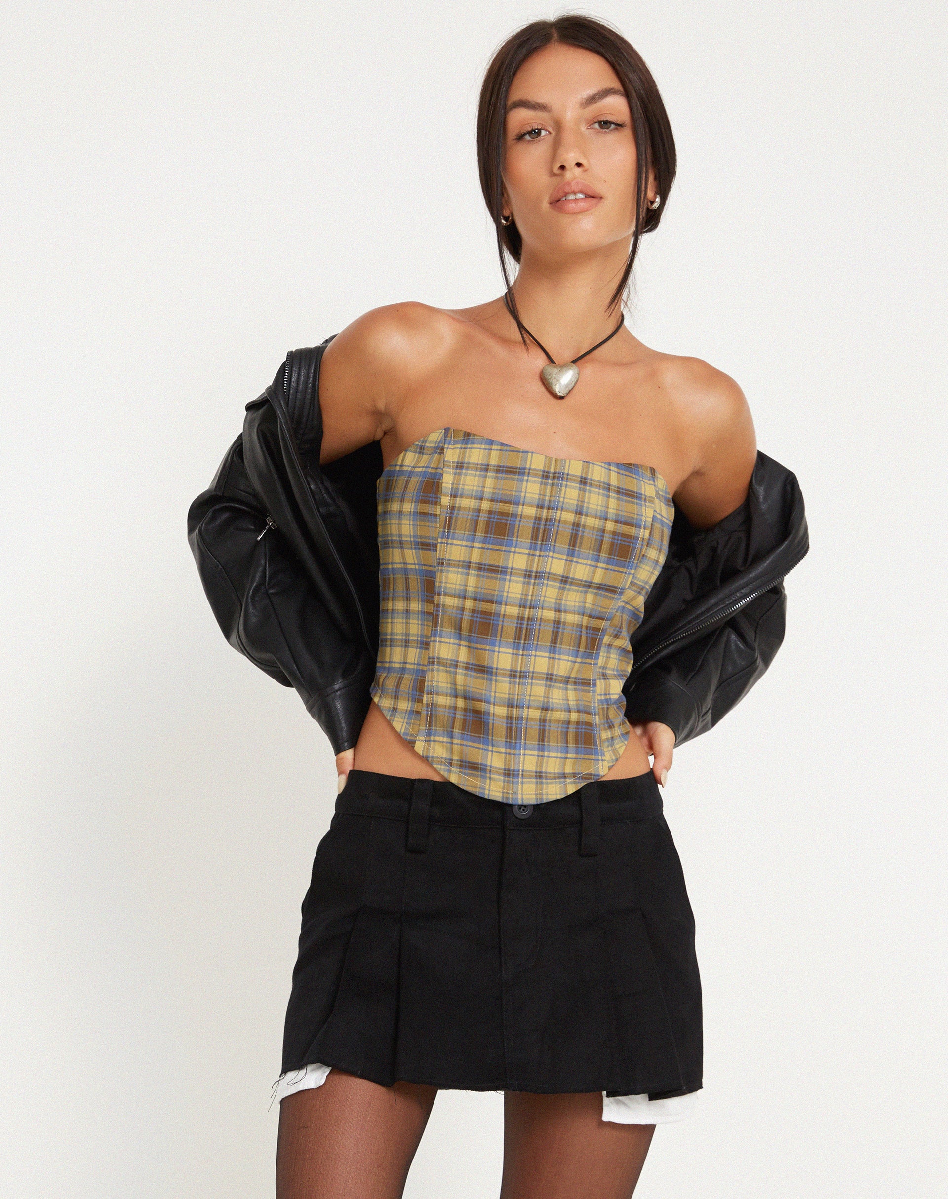 Kayashi Corset Top in Blue Yellow Check - Image 5
