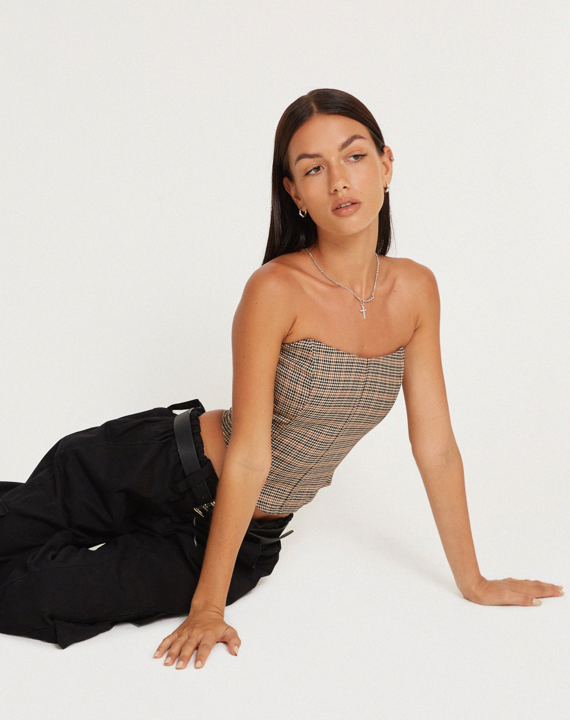 Kayashi Corset Top in Micro Brown Check - Image 4