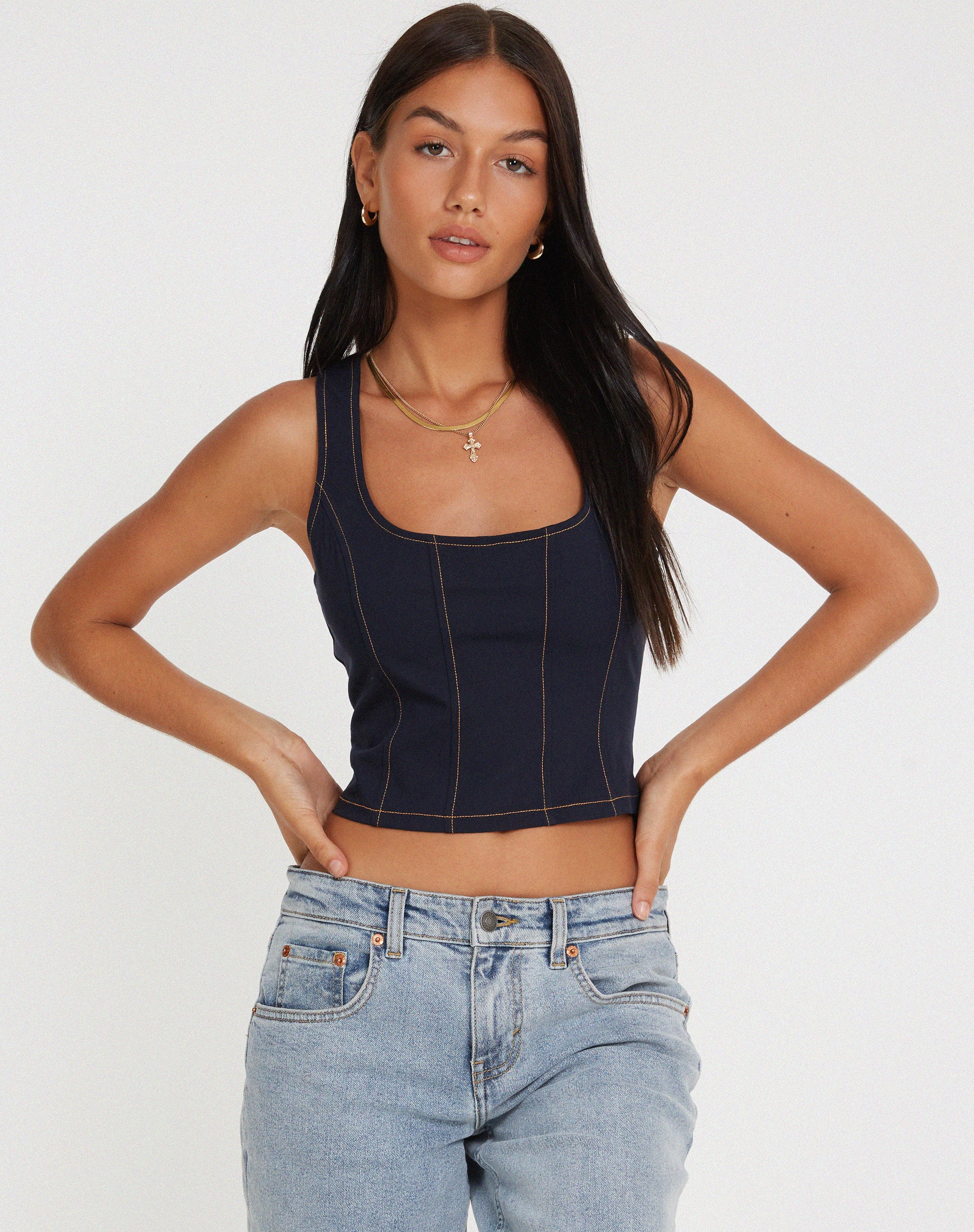 Kayaso Corset Top in Navy - Image 2