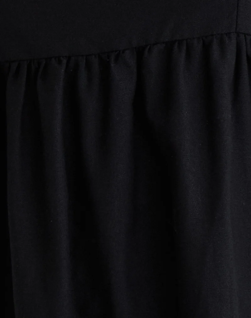 Kayla Square Neck Mini Dress in Linen Black - Image 6