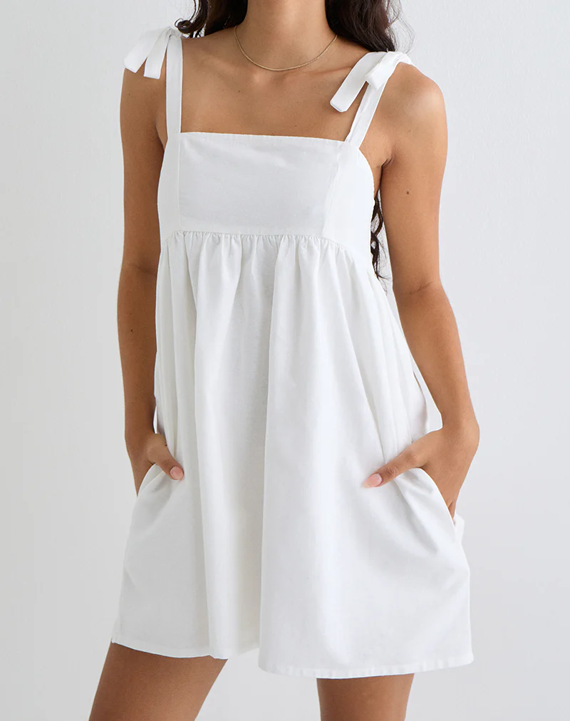 Kayla Square Neck Mini Dress in Linen Ivory - Image 2