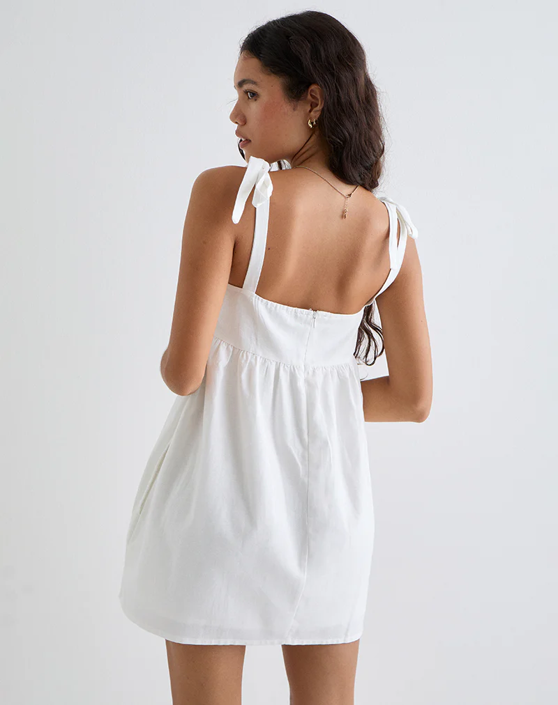 Kayla Square Neck Mini Dress in Linen Ivory - Image 5