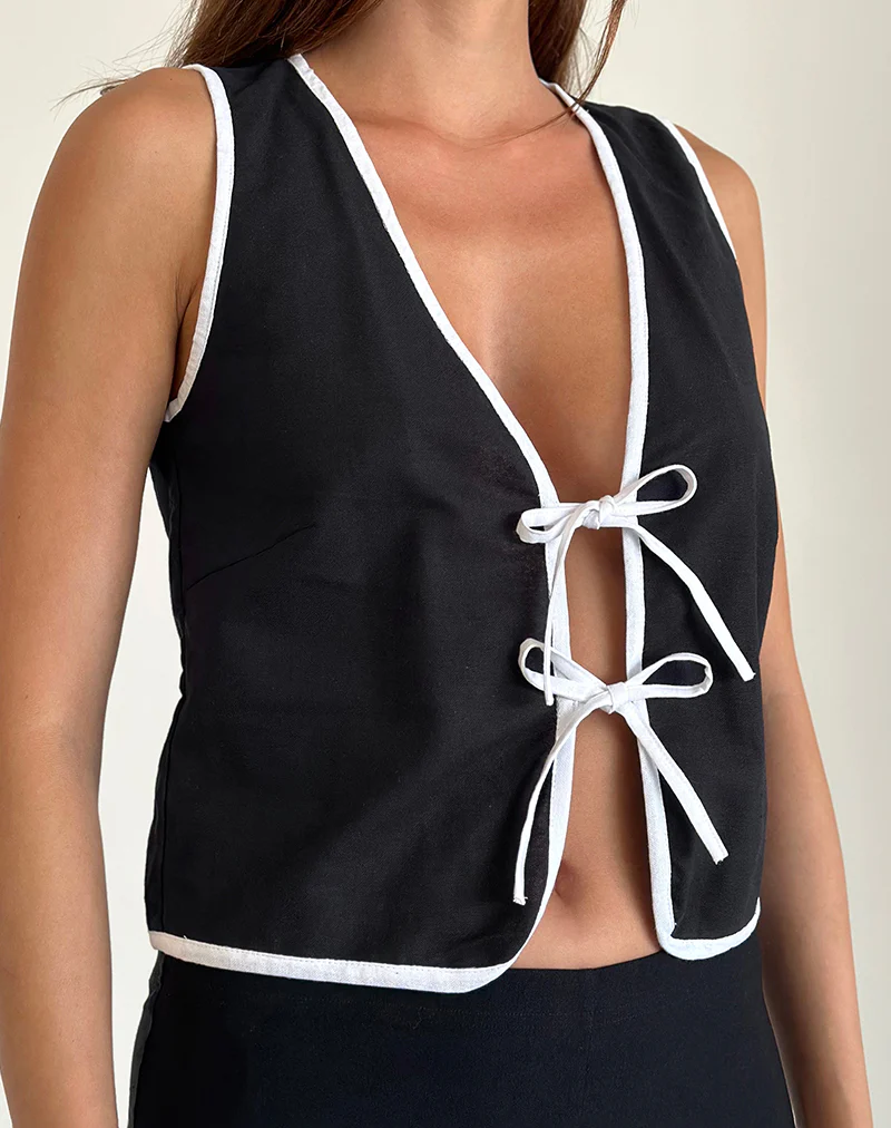 Kayna Top in Black with White Binding - Image 4