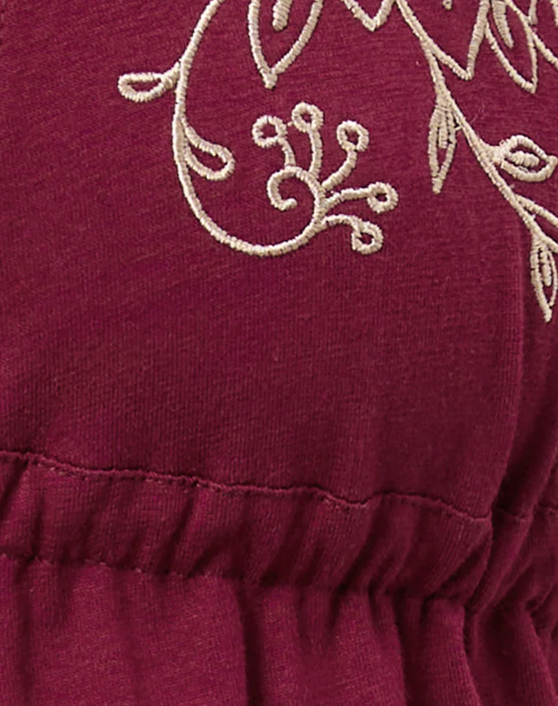 Kayria Tie Top in Burgundy with Floral Embroidery - Image 6