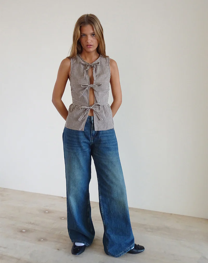 Kayvata Top in Mini Gingham Brown - Image 2