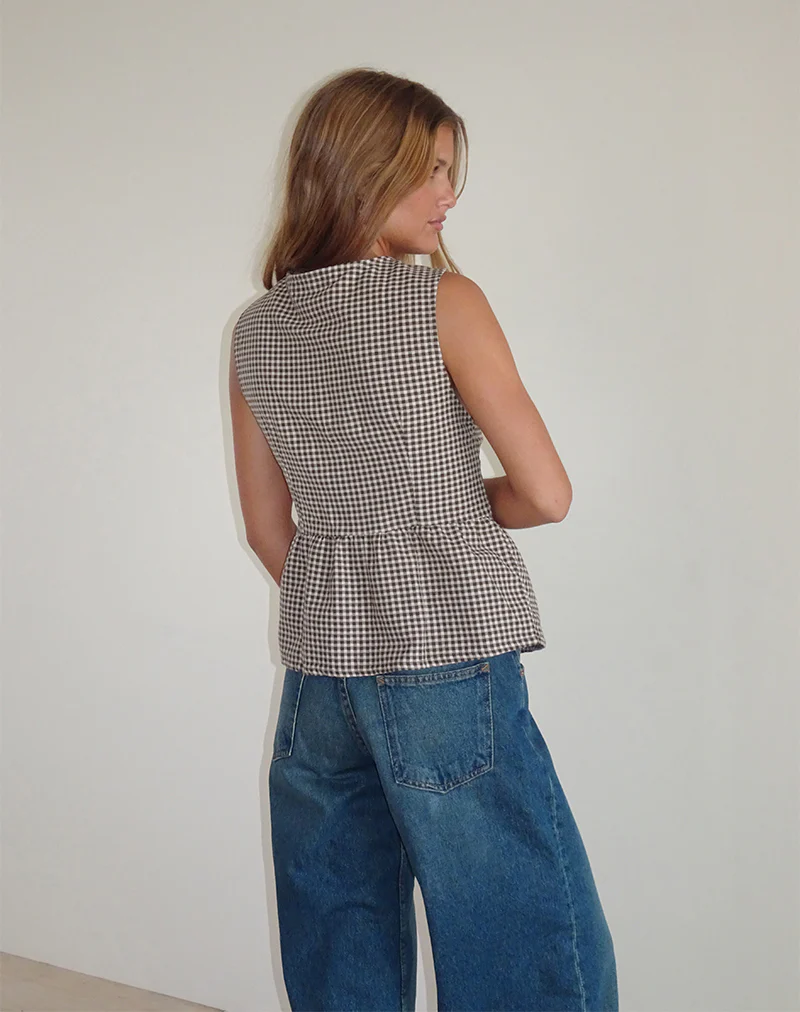 Kayvata Top in Mini Gingham Brown - Image 5