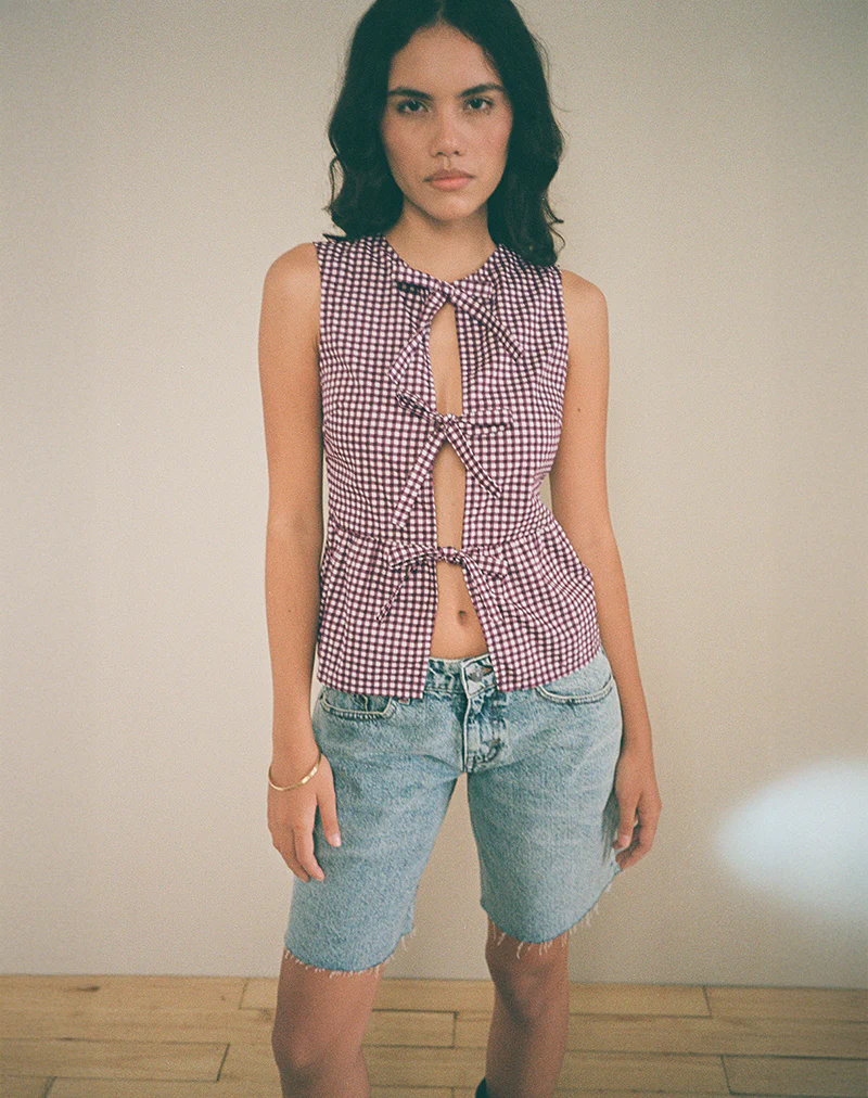 Kayvata Top in Mini Gingham Wine - Image 5