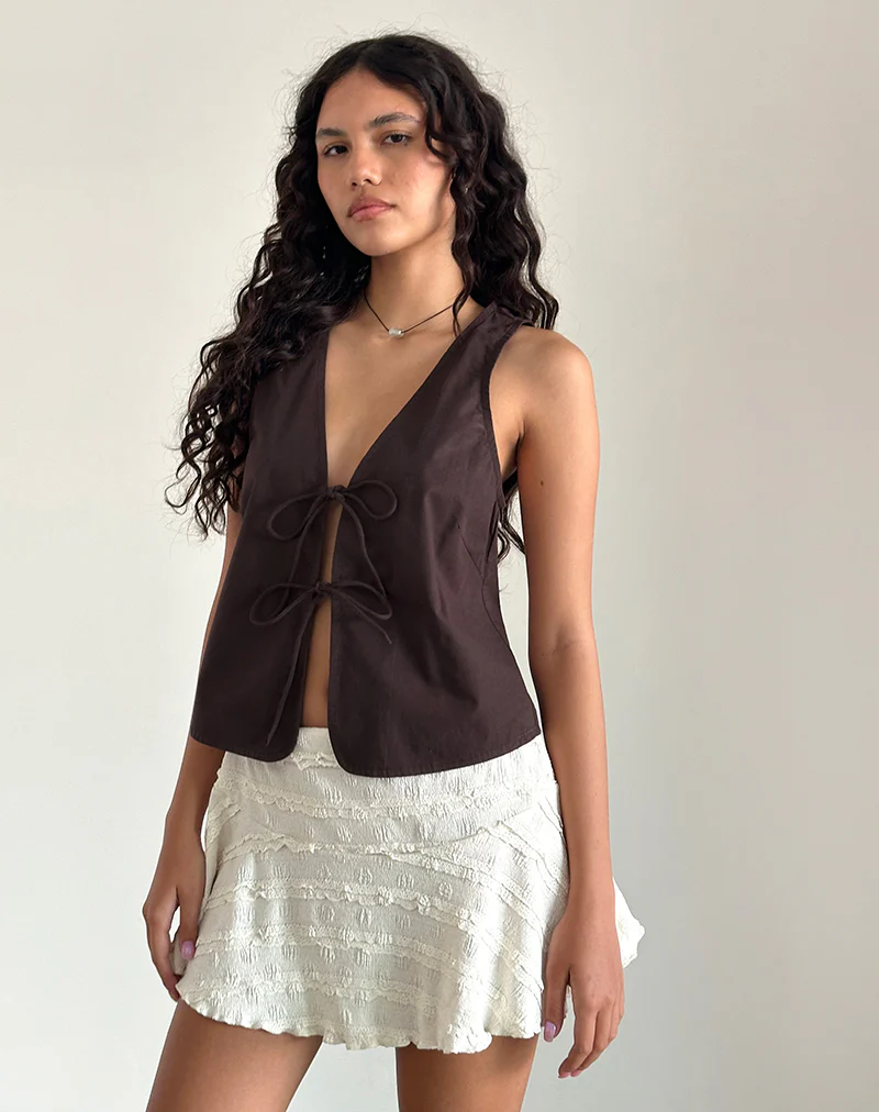 Kayve Tie Front Top in Poplin Deep Mahogany - Image 2