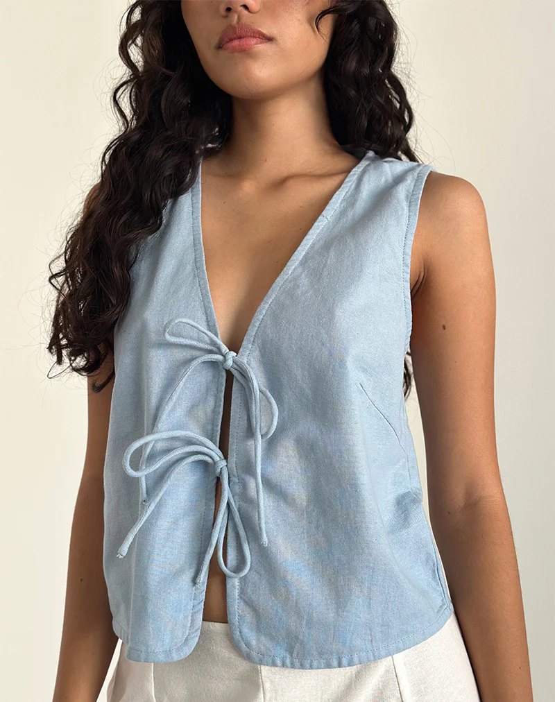 Kayve Tie Front Top in Nantucket Blue - Image 2