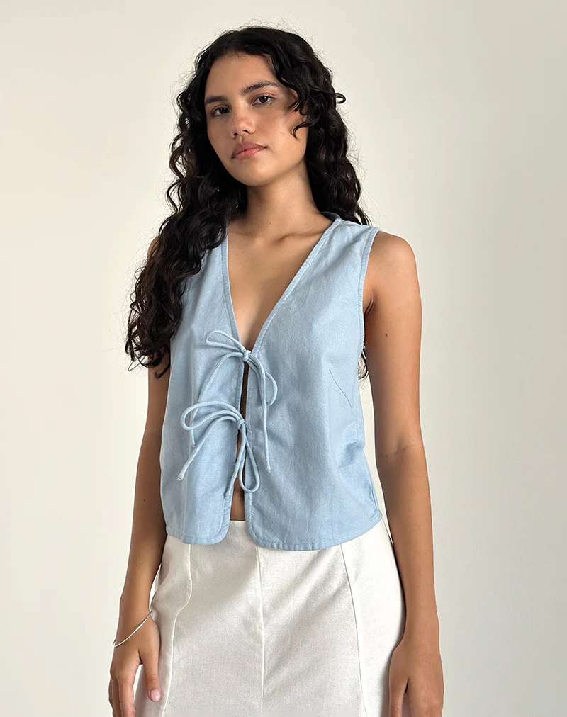Kayve Tie Front Top in Nantucket Blue - Image 3