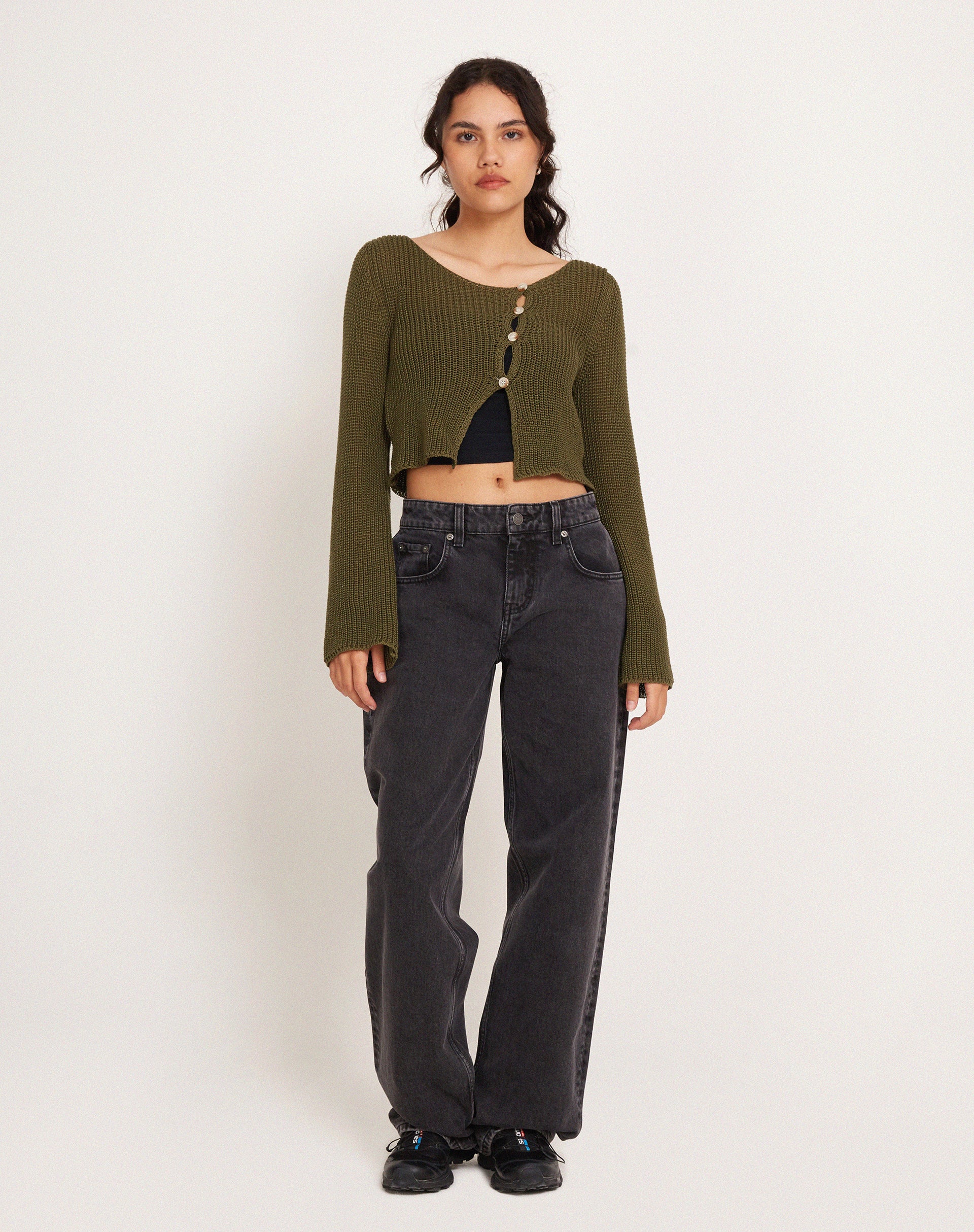 Kazayo Long Sleeve Knit Top in Chive Green - Image 3
