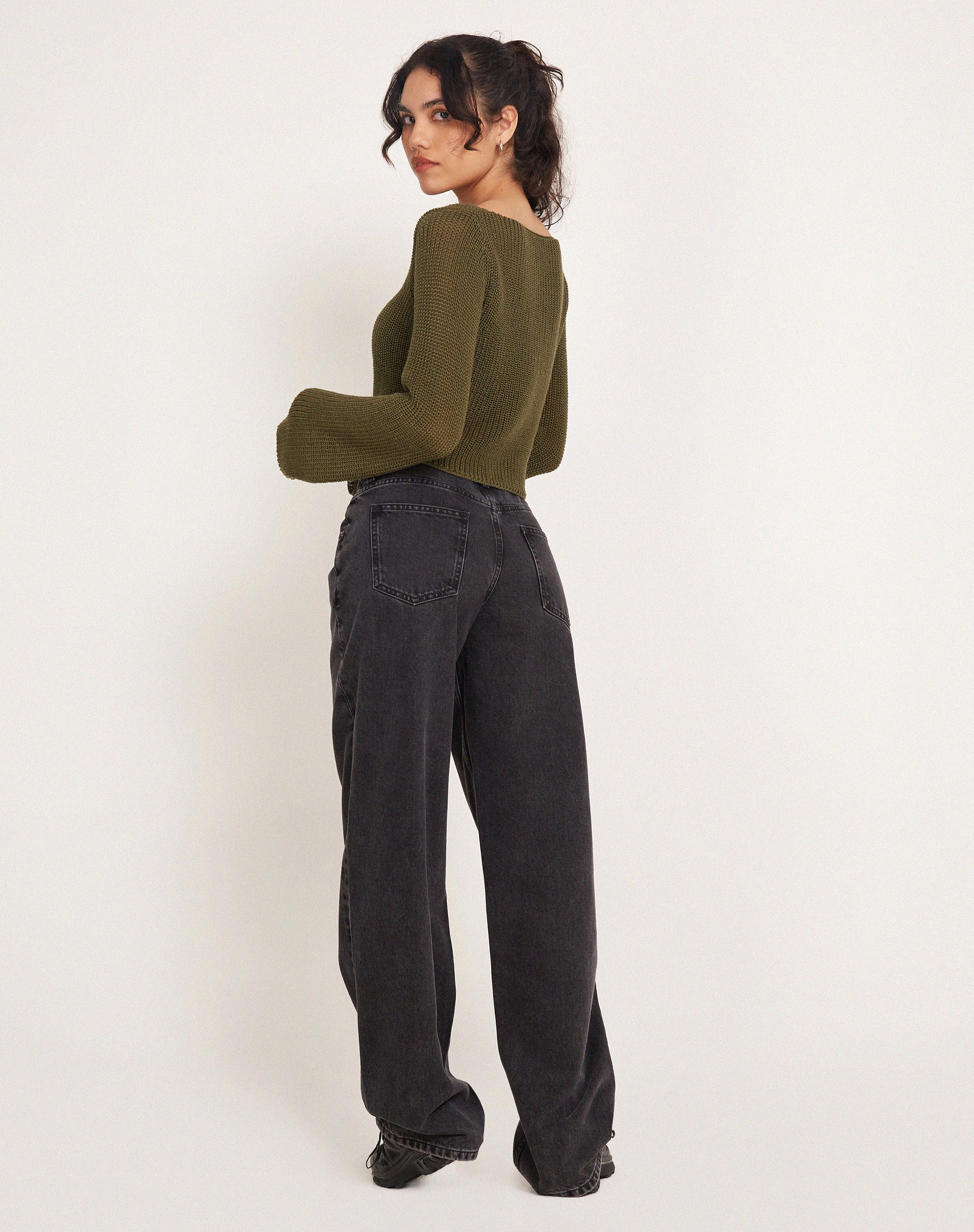 Kazayo Long Sleeve Knit Top in Chive Green - Image 4