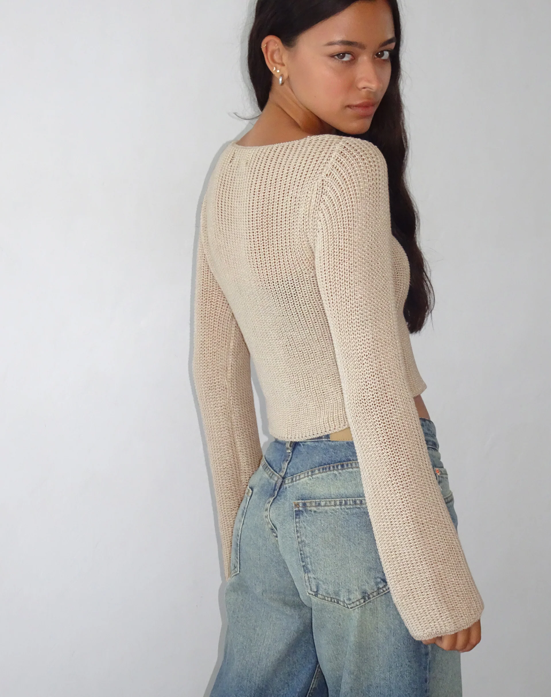Kazayo Long Sleeve Knit Top in Natural - Image 4