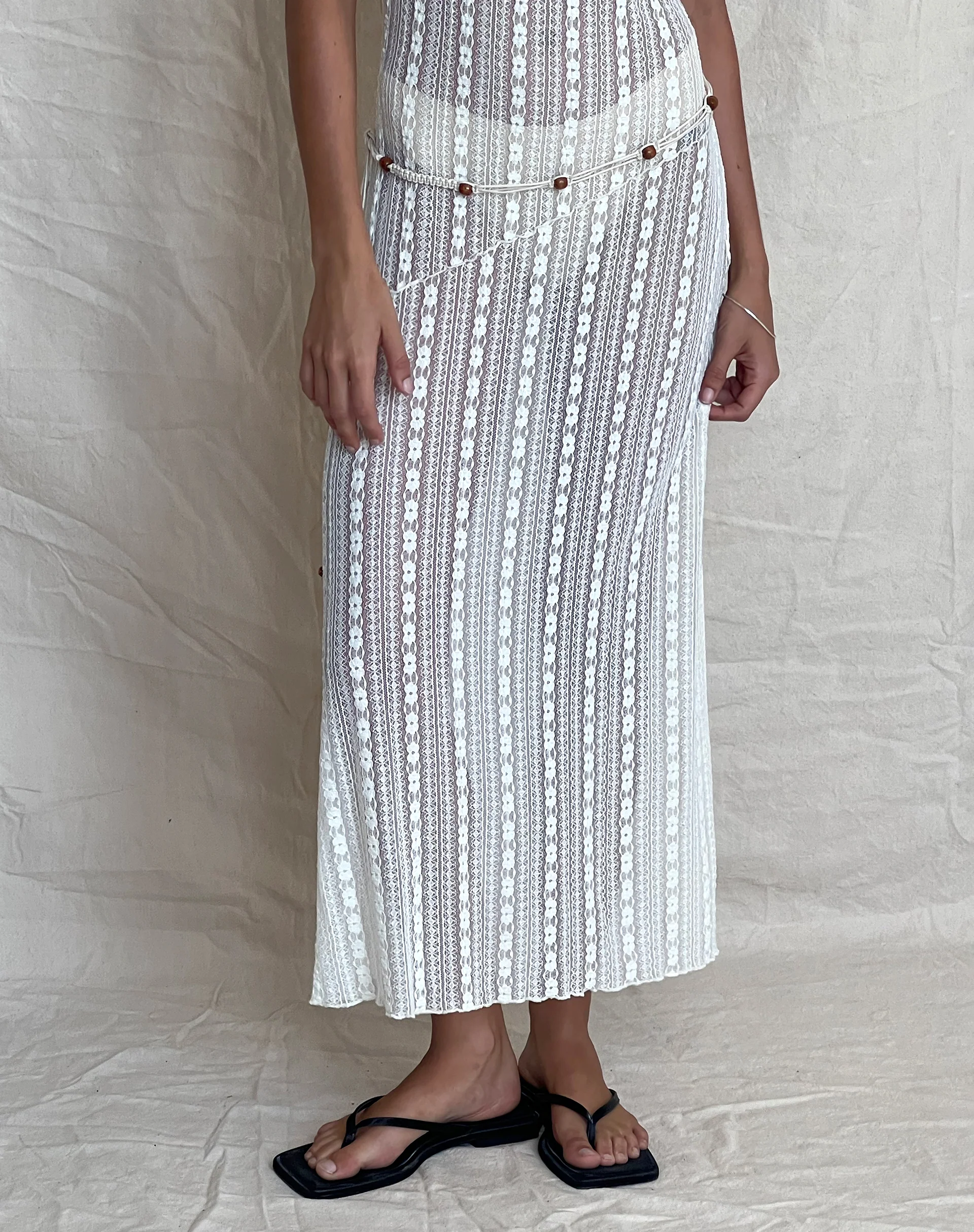Kehlani Sheer Midi Dress in Cream Lace - Image 3