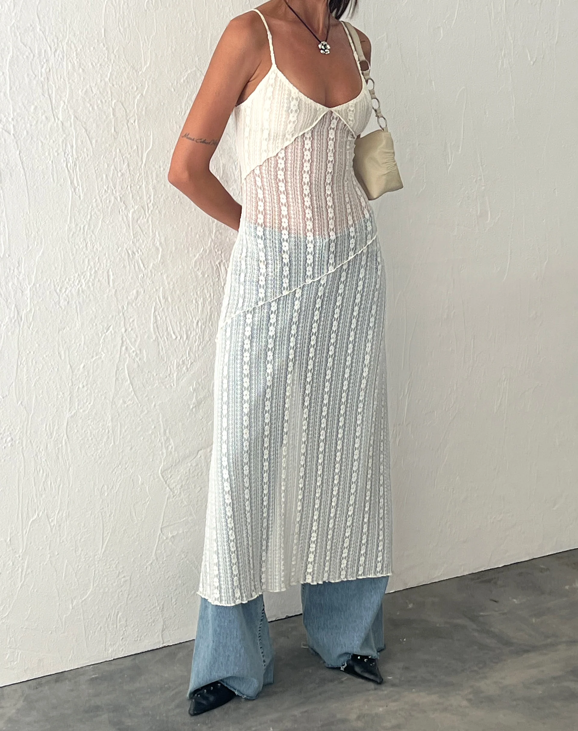 Kehlani Sheer Midi Dress in Cream Lace - Image 4