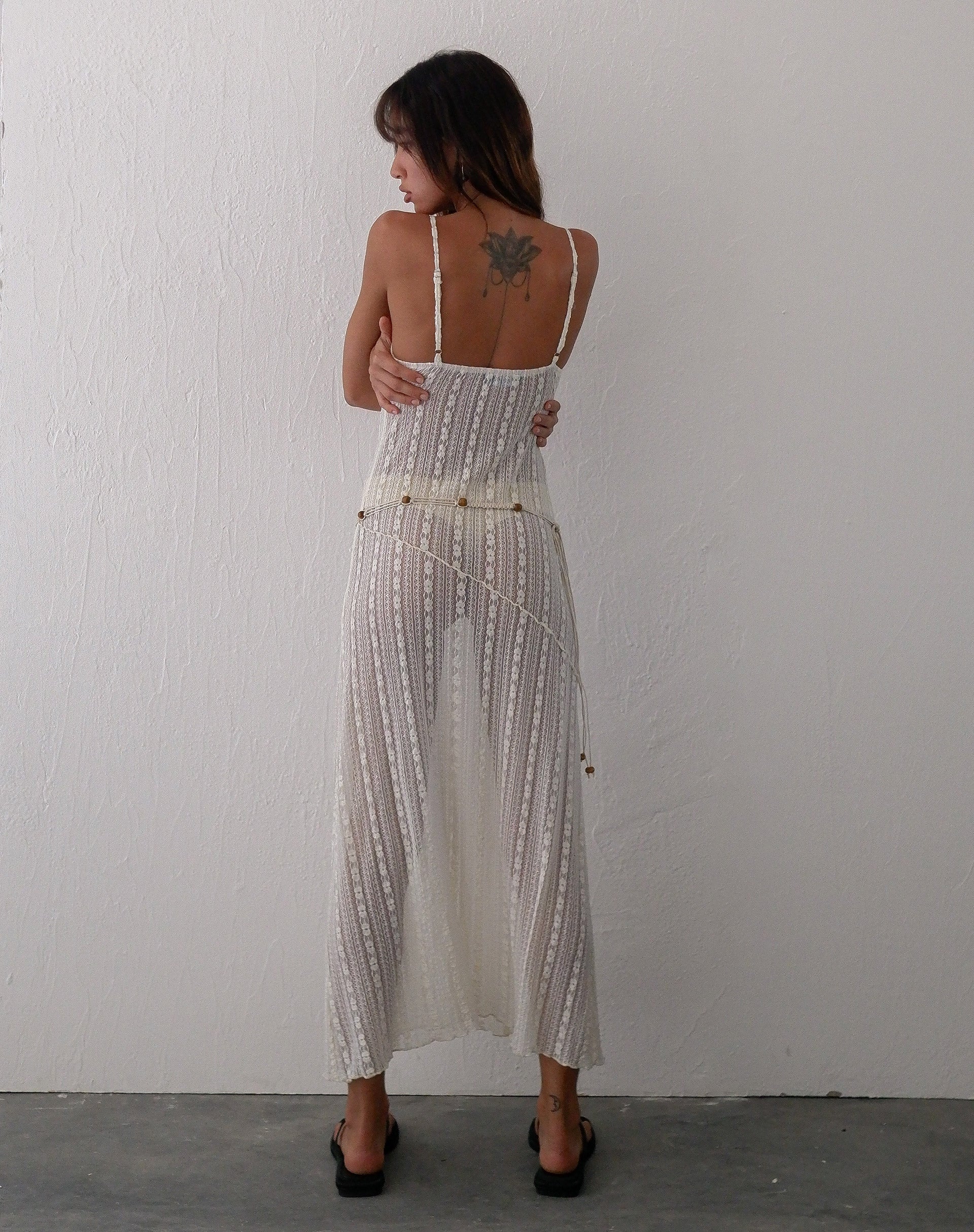 Kehlani Sheer Midi Dress in Cream Lace - Image 6