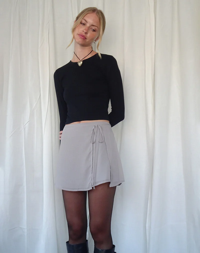 Keira Mini Wrap Skirt in Chiffon Lilac Grey - Image 2