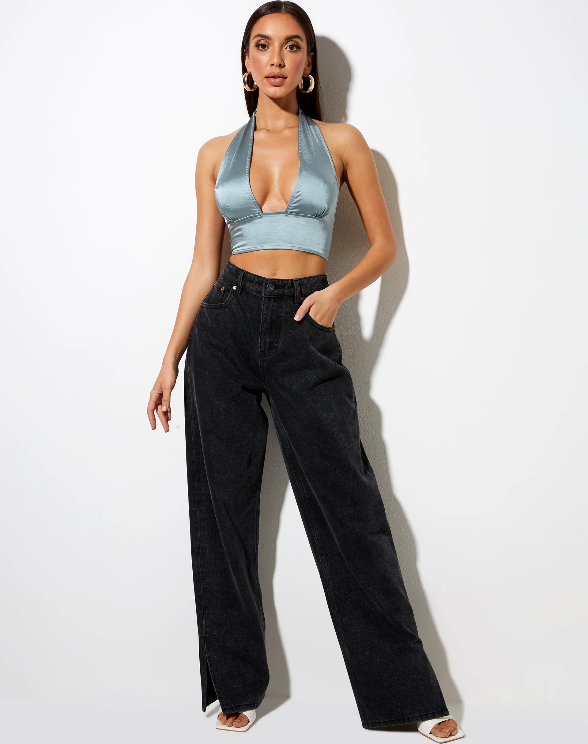 Keiza Crop Top in Satin Silver Blue - Image 3