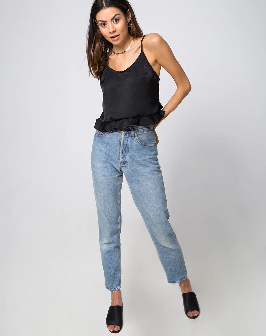Kelay Cami Top in Satin Black - Image 3