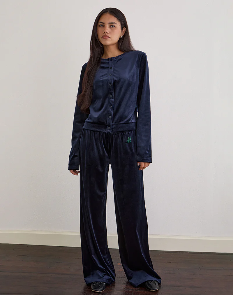 Kellen Button Up Cardigan in Velour Navy - Image 4