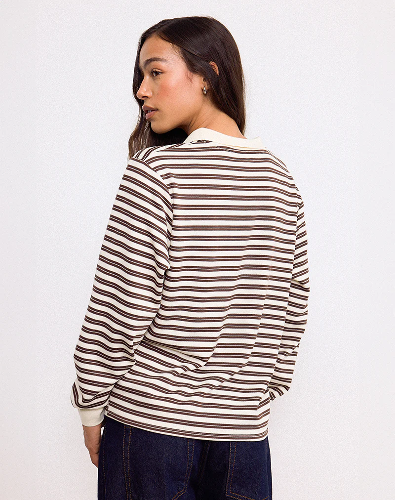 Kemillau Baggy Shirt in Brown with White Stripes - Image 4