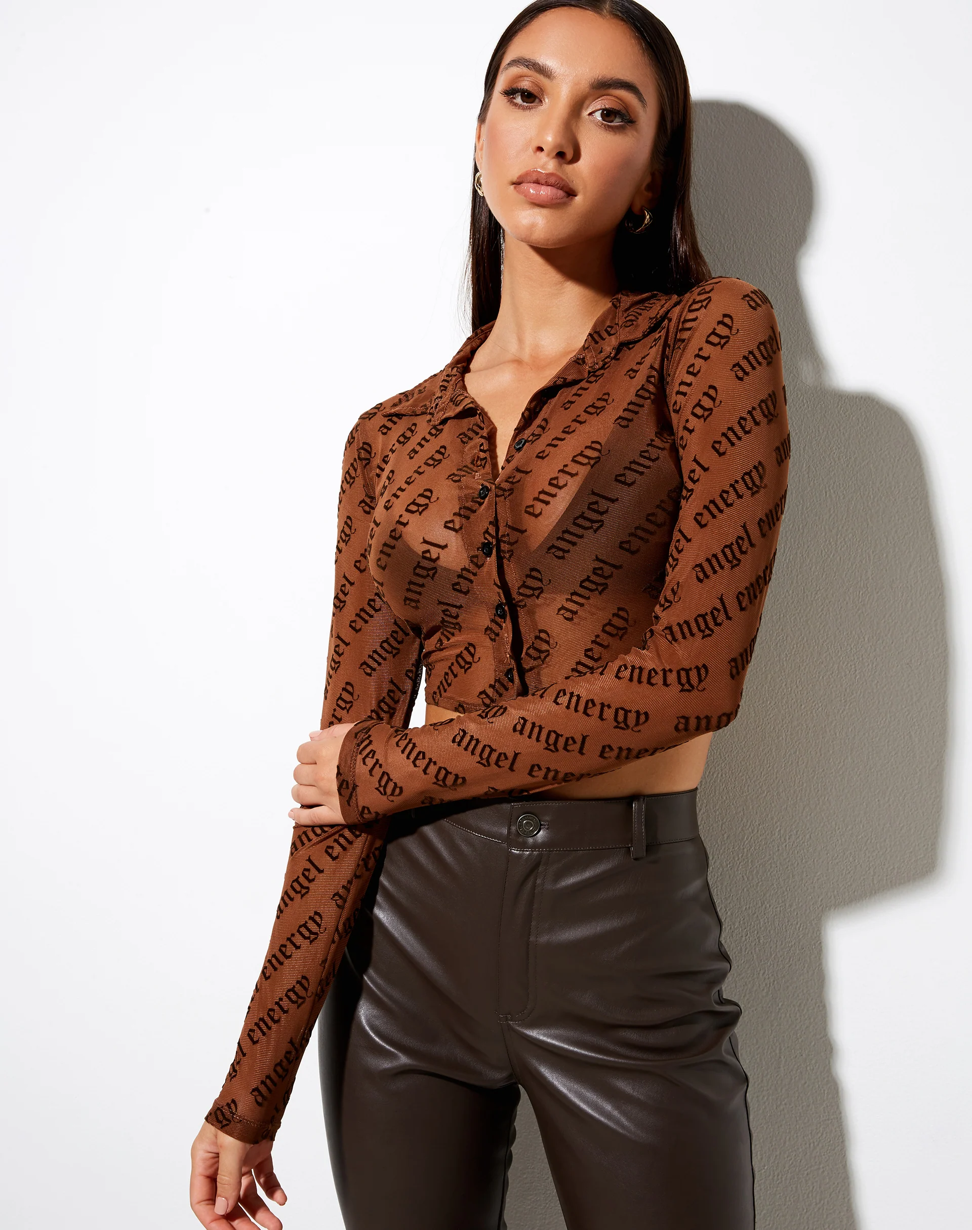 Kendal Long Sleeve Shirt in Brown Angel Energy Flock - Image 5