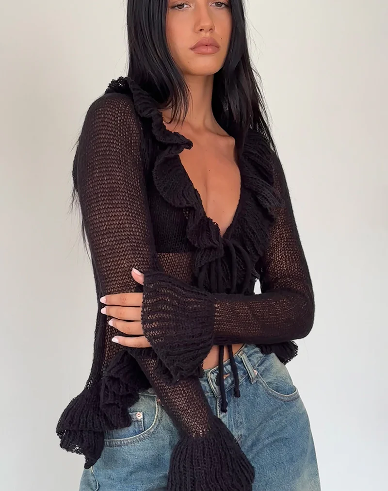 Kendra Ruffle Cardi in Black - Image 4