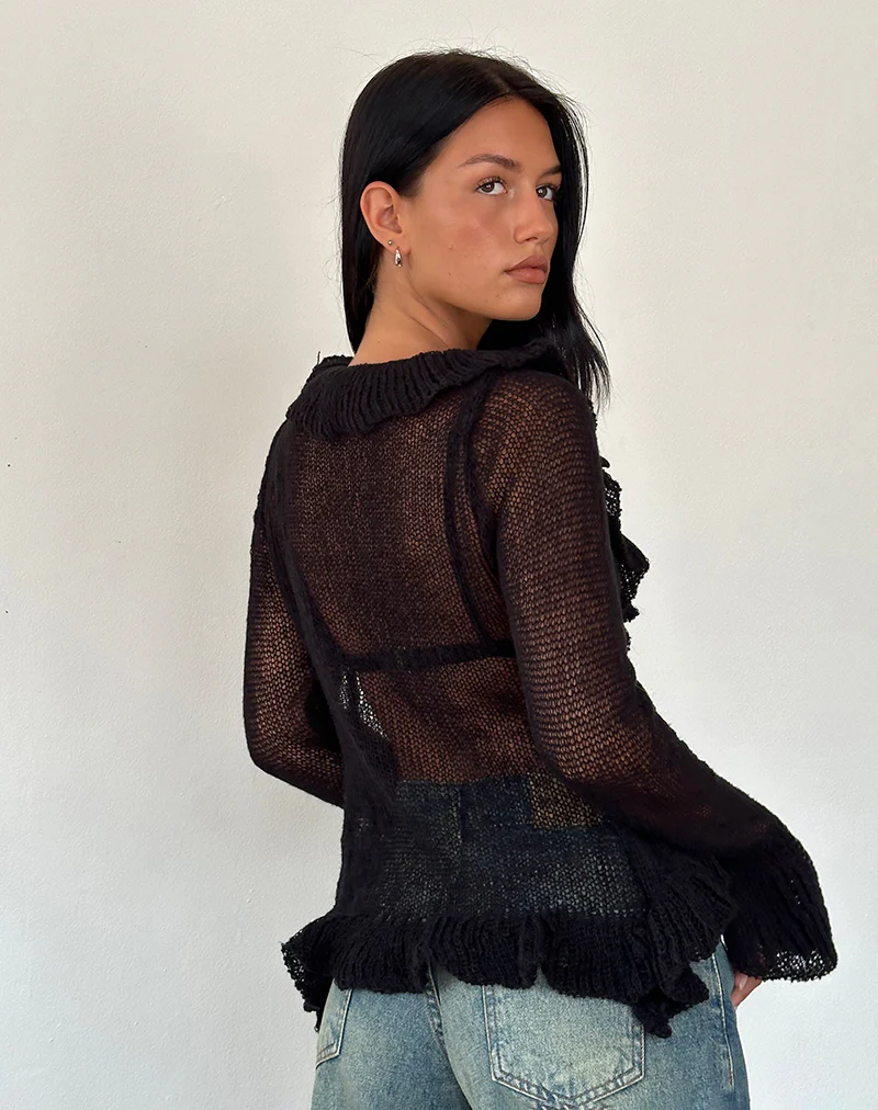Kendra Ruffle Cardi in Black - Image 5