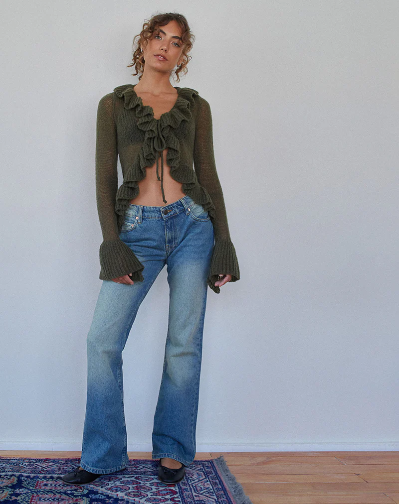 Kendra Ruffle Cardi in Khaki - Image 5