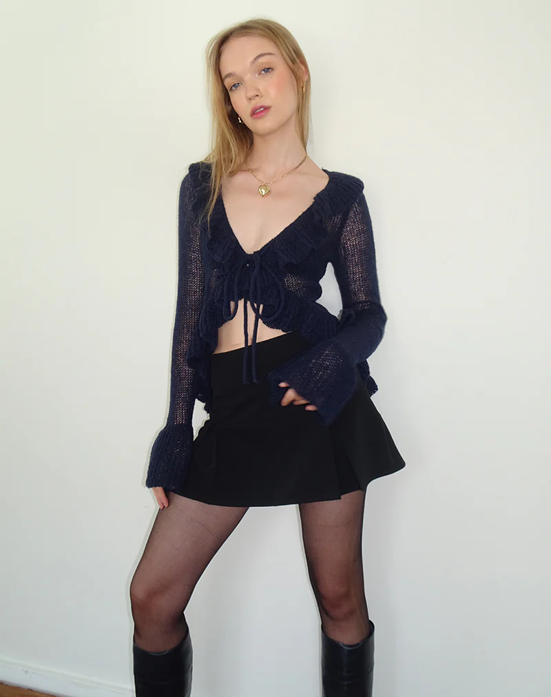 Kendra Ruffle Cardi in Navy - Image 3