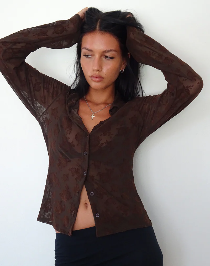 Kenila Romantic Rose Shirt in Flock Brown - Image 5