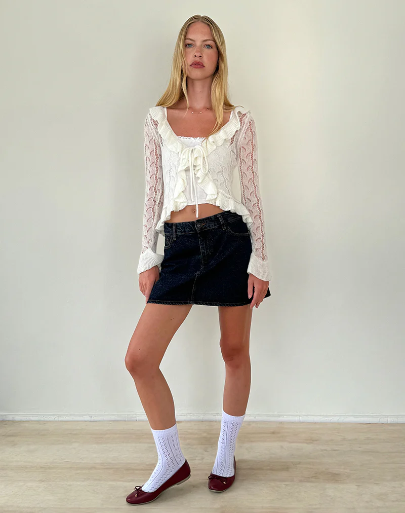 Kenira Cardigan in Pointelle Knit Birch Cream - Image 3