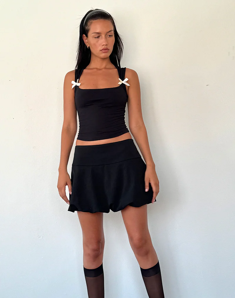 Keshi Puffball Mini Skirt in Black - Image 4