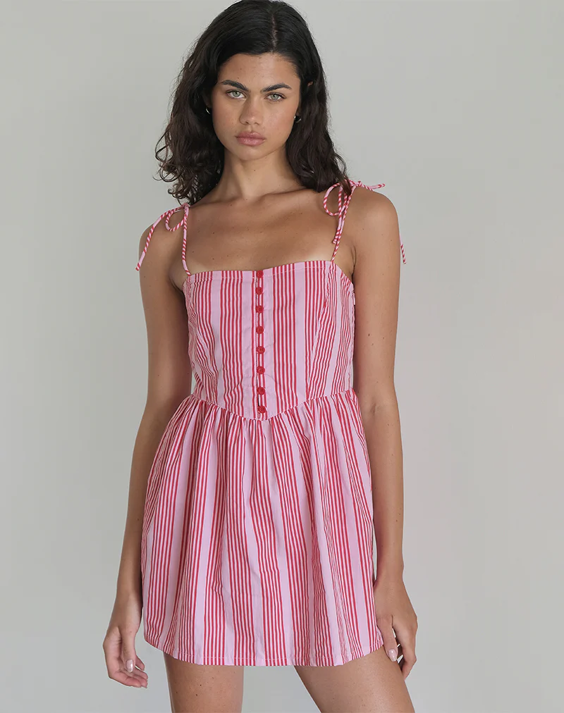 Kesyani Mini Dress in Vertical Pink Stripe - Image 4