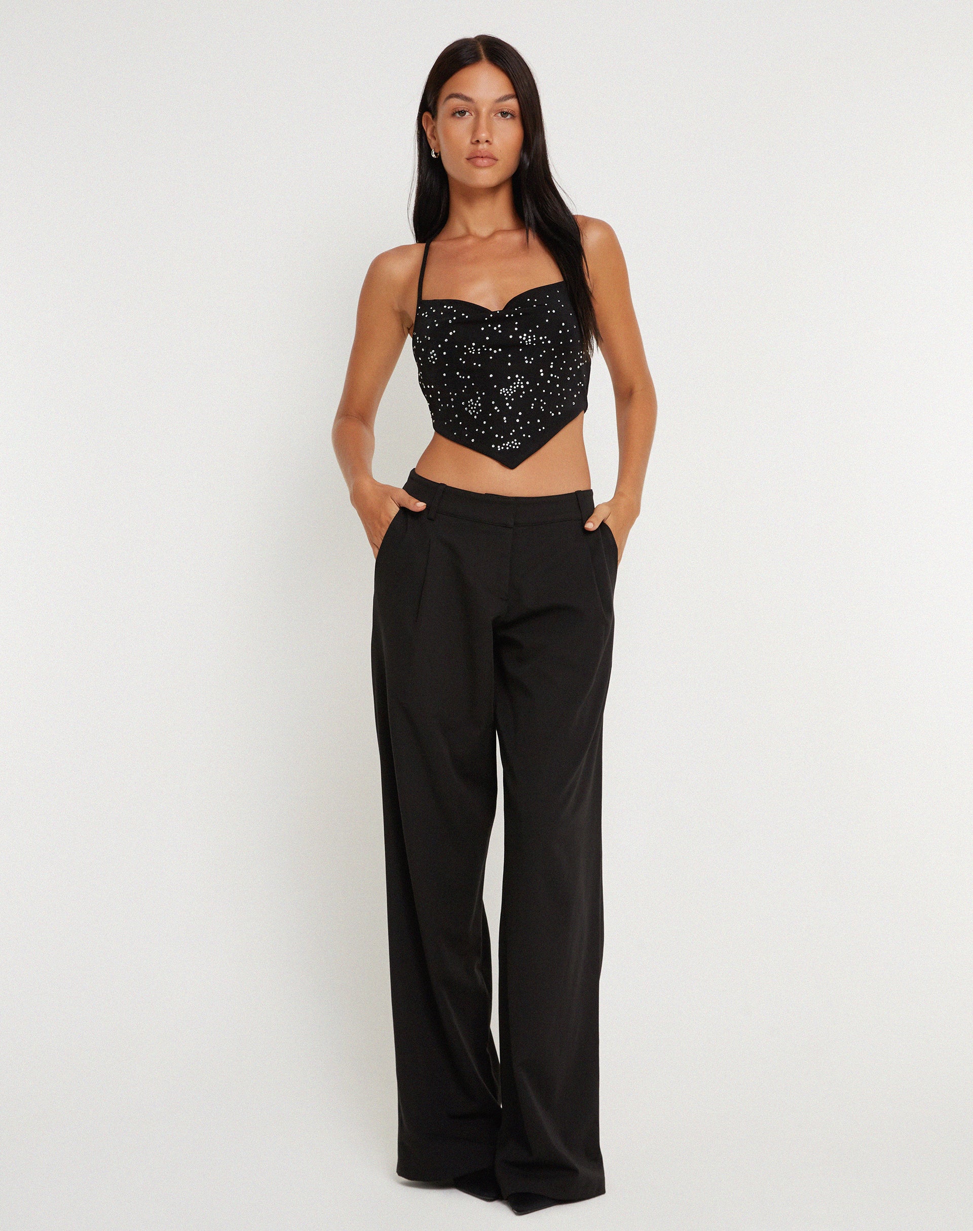 Ketida Halterneck Crop Top in Black Diamante - Image 5