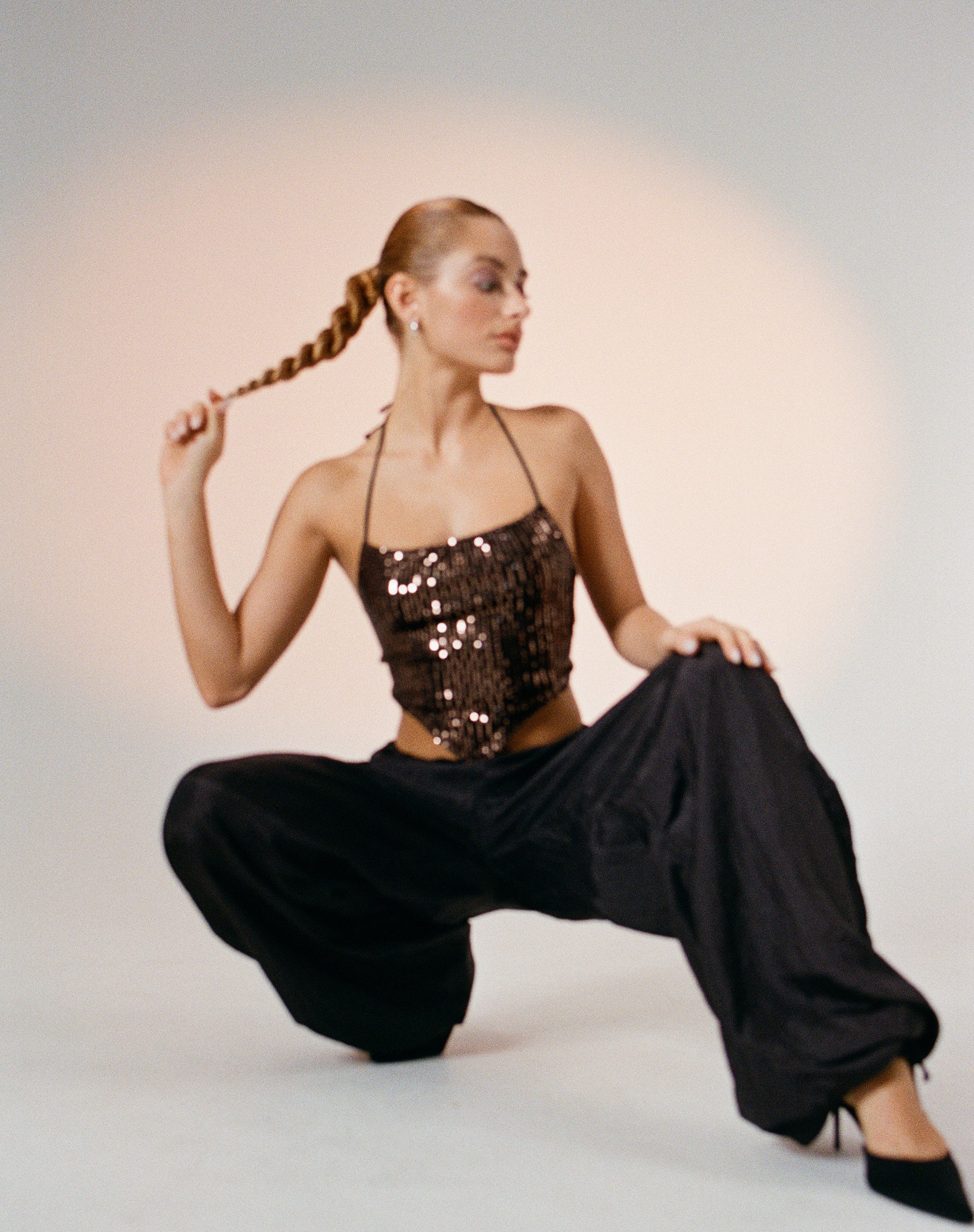 Ketida Crop Top in Drape Sequin Copper - Image 2