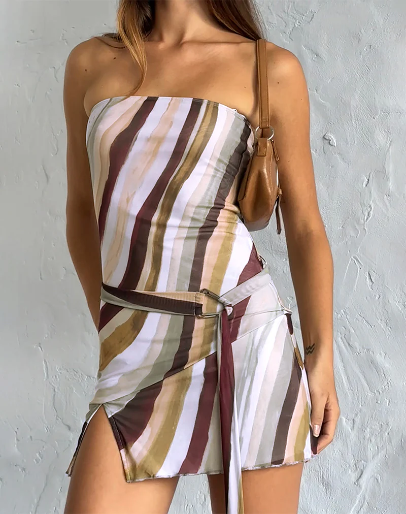 Kevsra Bandeau Mini Dress in Mesh Wiggle Sunset - Image 2