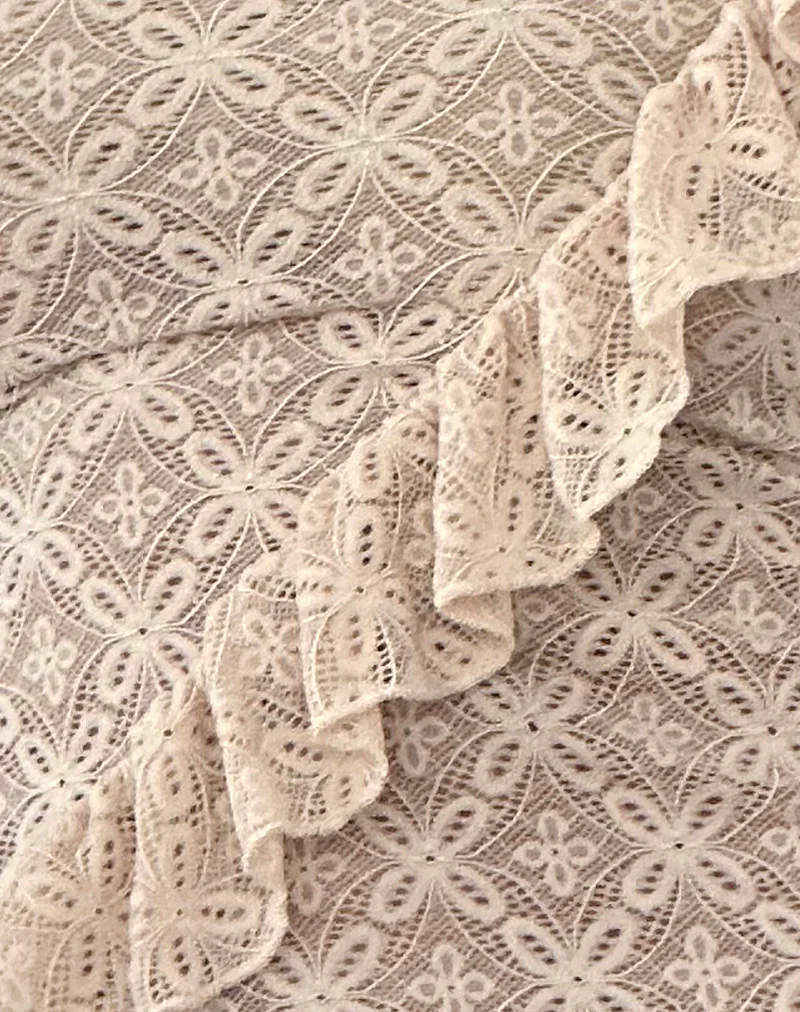 Kezia Bandeau Frill Top in Textured Nude Lace - Image 6