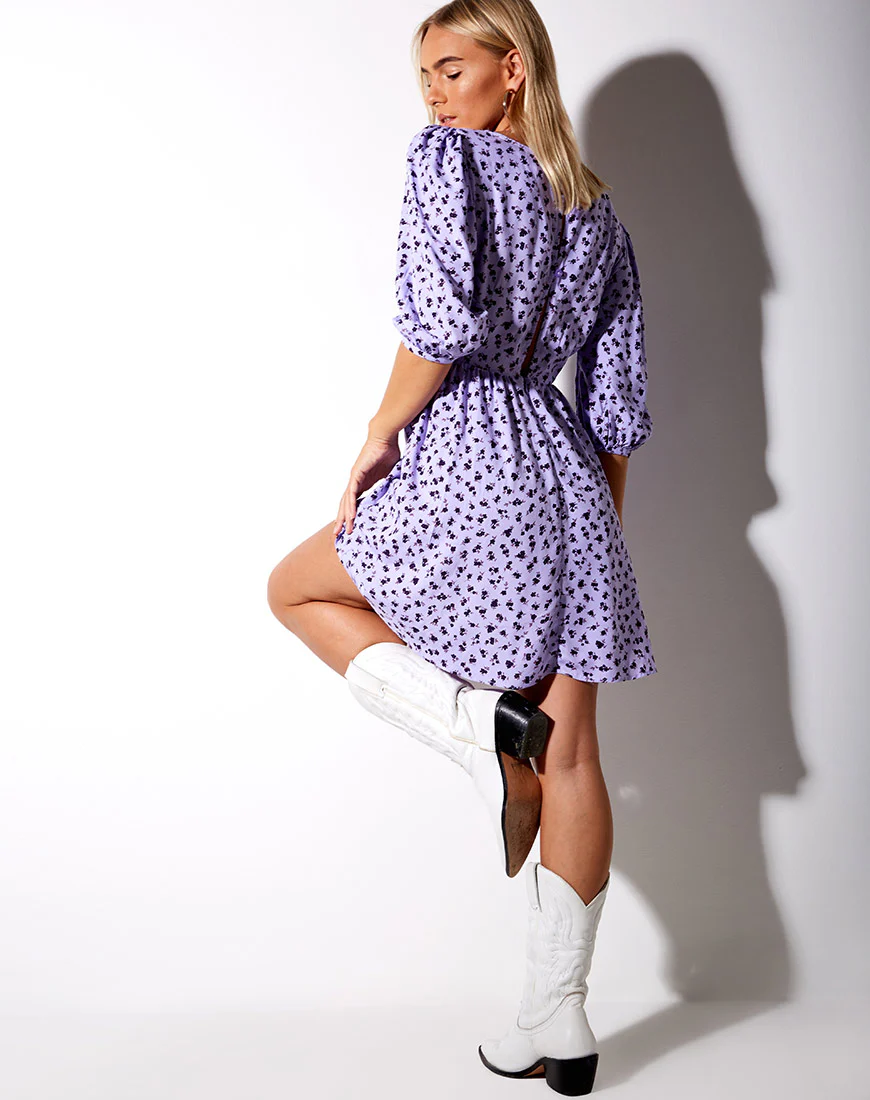Kezie Babydoll Dress in Dainty Daisy Lilac - Image 4
