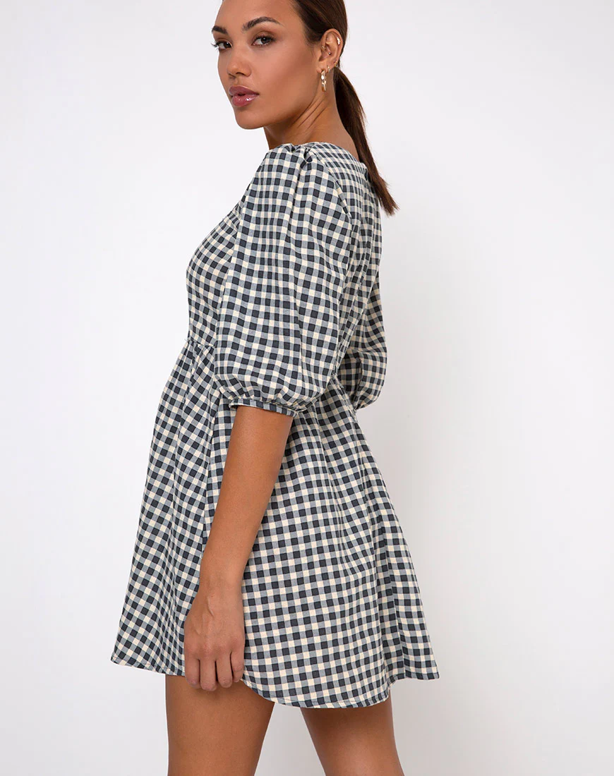 Kezie Skater Dress in Gingham Cream - Image 4