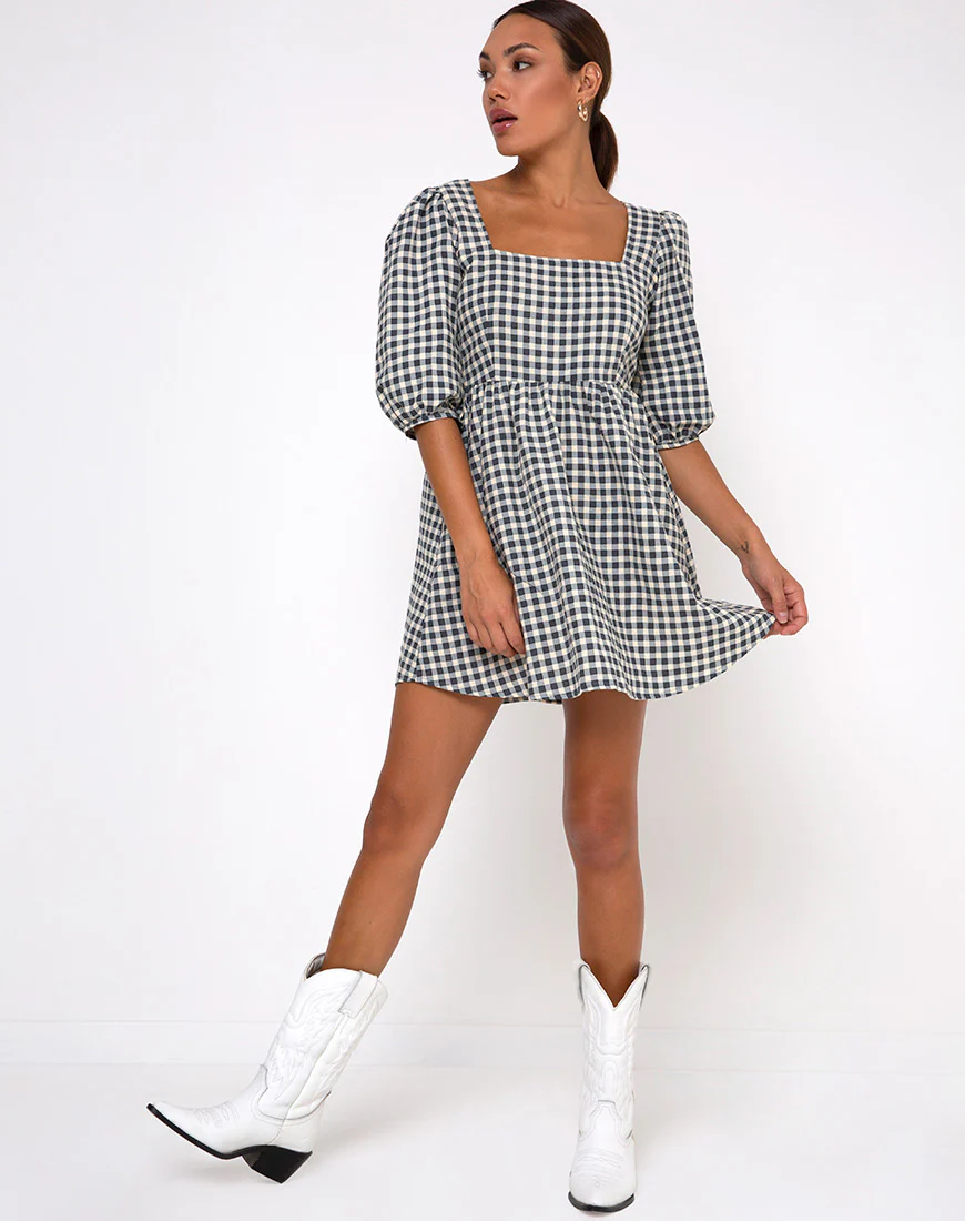 Kezie Skater Dress in Gingham Cream - Image 6
