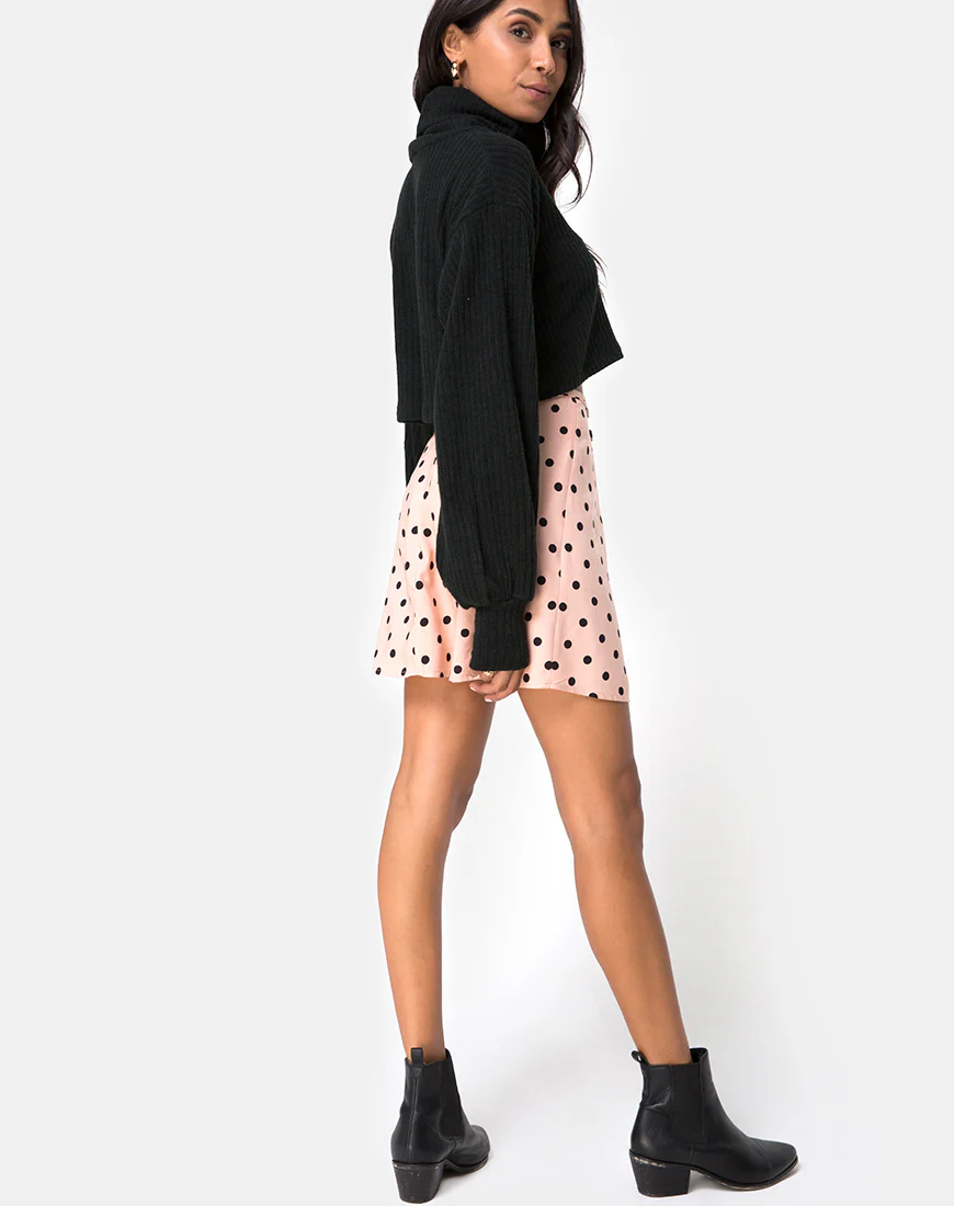Khabel A-Line Skirt in New Polka Nude Black - Image 4
