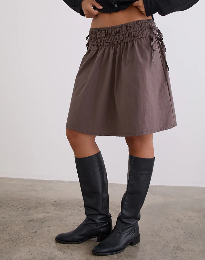 Khimar Gathered Midi Skirt in Peppercorn