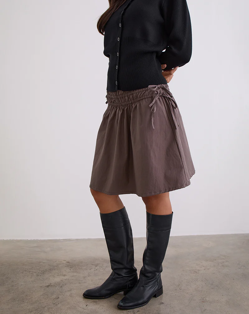 Khimar Gathered Midi Skirt in Peppercorn - Image 4