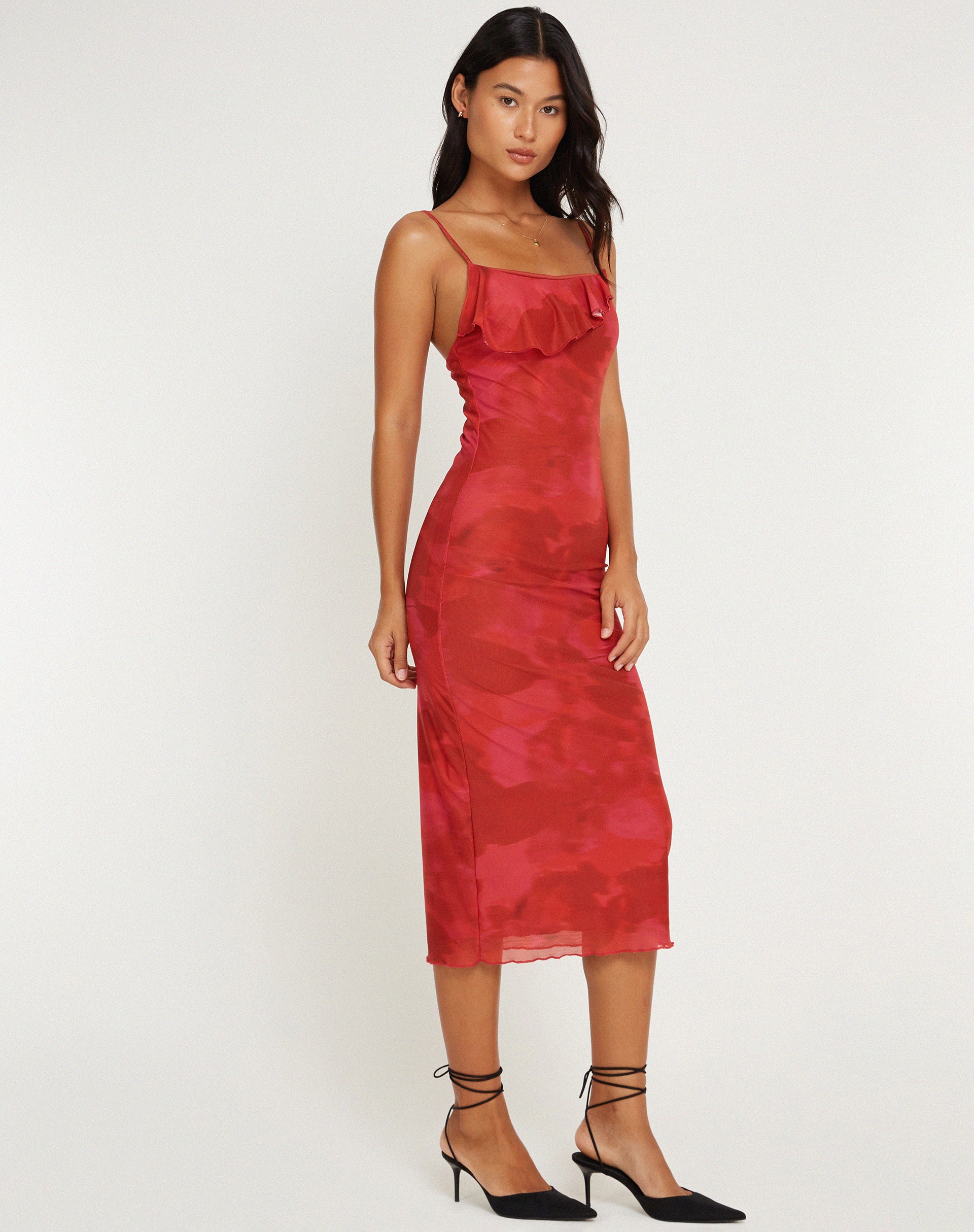 Kilia Midi Dress in Watercolour Floral Red - Image 4