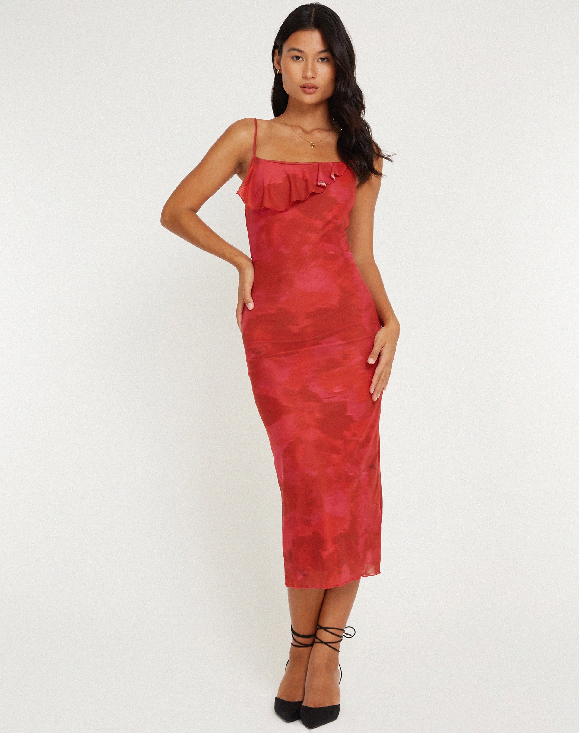 Kilia Midi Dress in Watercolour Floral Red - Image 5