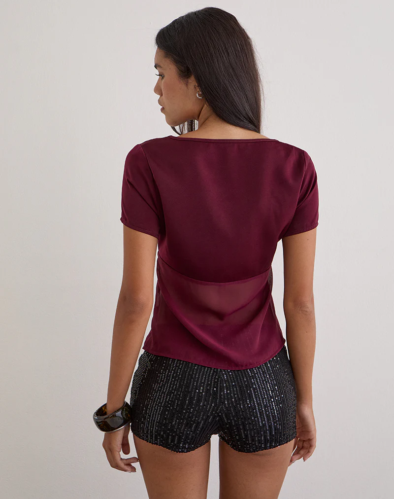 Kilu Top in Satin Chiffon Burgundy - Image 5