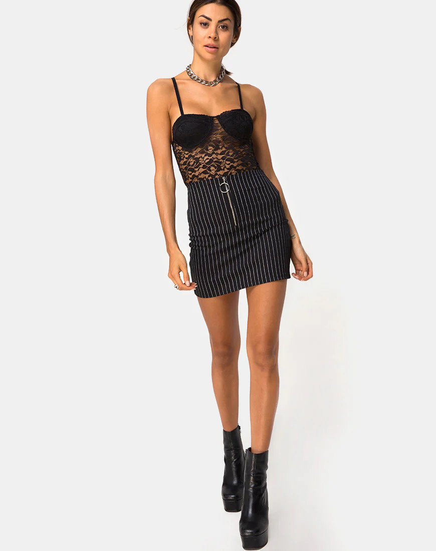 Kimber Skirt in Pinstripe Black - Image 3